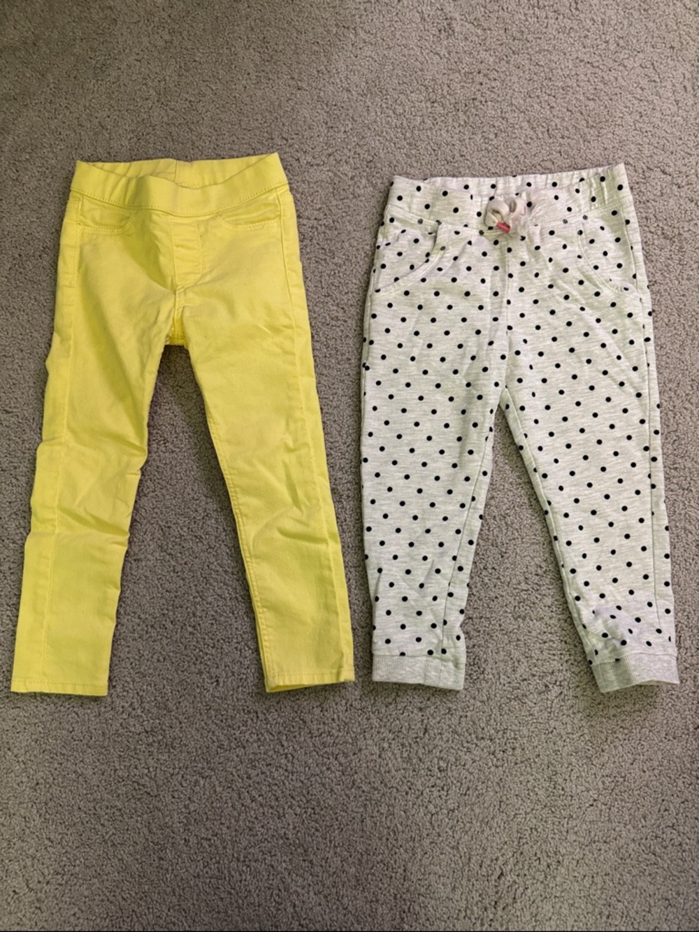 TWO H&M pants - polka dot joggers and yellow skinny leg, 2-3Y